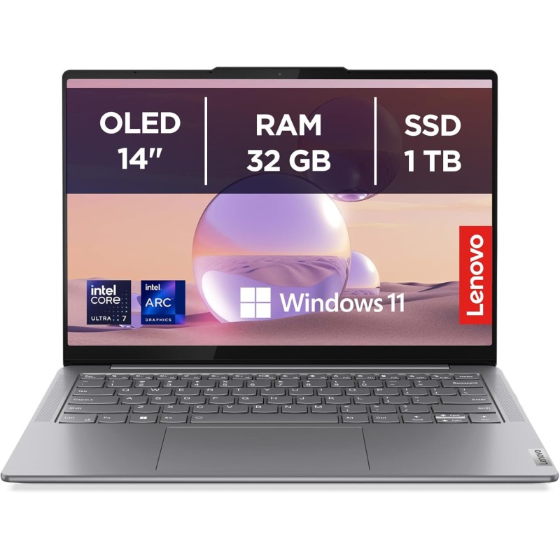 Lenovo Yoga Slim 7 AI Notebook - Display OLED 14" WUXGA (1920x1200), Intel Core Ultra 7 155H, RAM 32 GB, SSD 1 TB, Grafica integrata Intel Arc, Windows 11 Home - Luna Grey