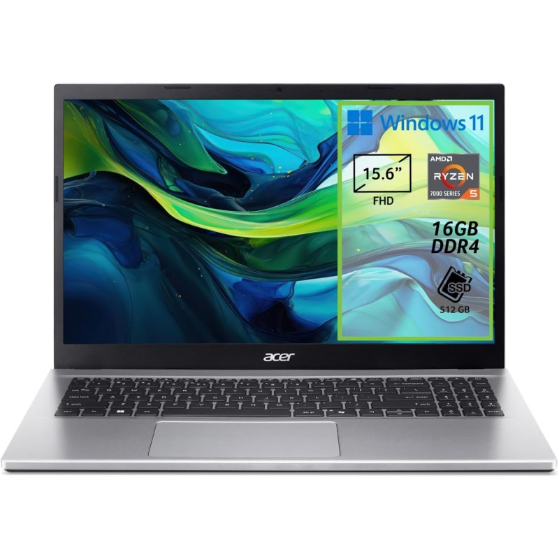 acer Aspire Go 15 AG15-42P-R21G PC Portatile, Notebook, Processore AMD Ryzen 7 5825U, RAM 16 GB DDR4, 512 GB PCIe NVMe SSD, Display 15.6" FHD, Scheda Grafica AMD Radeon, Windows 11 Home, Silver