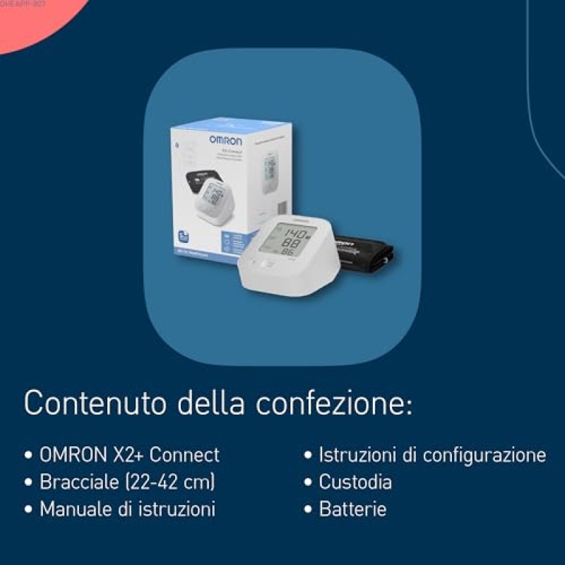 OMRON X2+ Connect, Misuratore di pressione misurazione precisa, Misuratore di pressione da braccio facile da usare ed efficace, Clinicamente validato con Bluetooth e bracciale universale (22–42 cm)