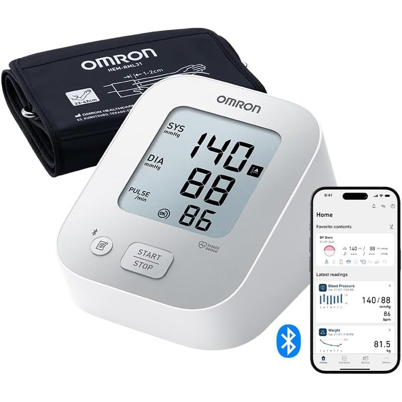 OMRON X2+ Connect, Misuratore di pressione misurazione precisa, Misuratore di pressione da braccio facile da usare ed efficace, Clinicamente validato con Bluetooth e bracciale universale (22–42 cm)