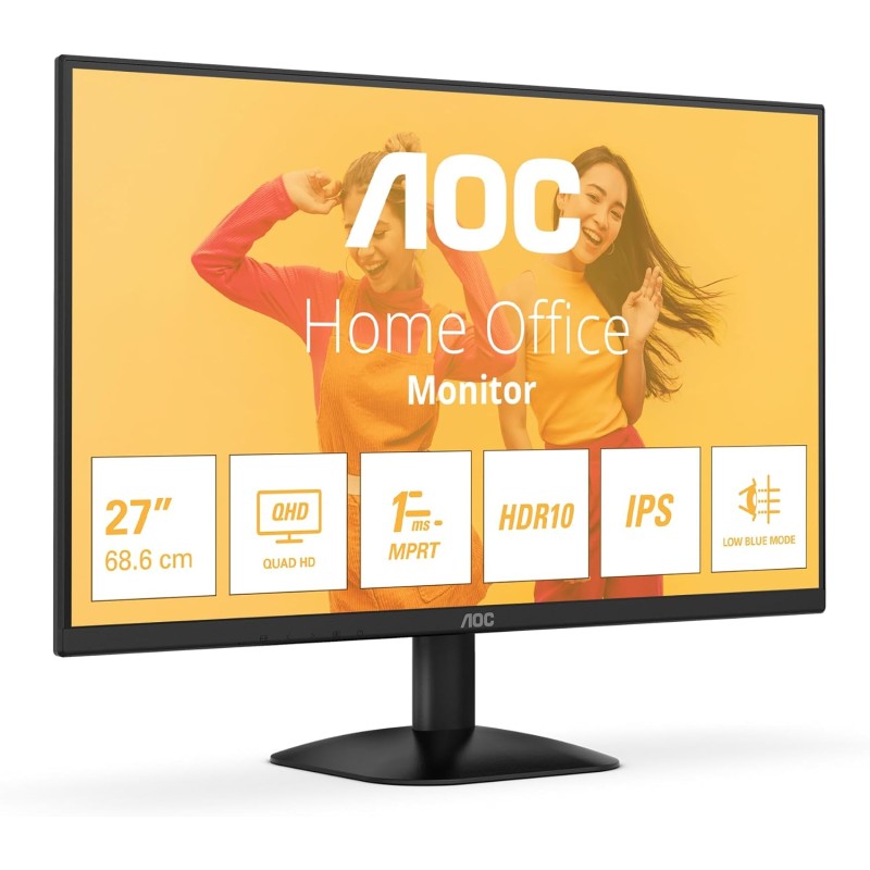 AOC Monitor Q27B35E da 27 pollici QHD, 75 Hz, IPS, 1 ms MPRT, sincronizzazione adattiva, HDR10, 2560 x 1440, HDMI 1x 1.4, DP 1x 1.4 Nero, 27 inch QHD IPS, No Altoparlanti - 27" QHD
