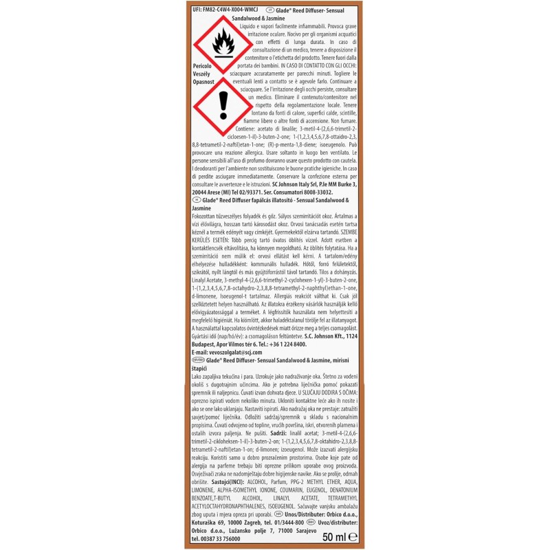 Glade Diffusore a Bastoncini, Profumatore per Ambienti con Oli Essenziali, Fragranza Sensual Sandalwood & Jasmine, Confezione da 1 diffusore da 50ml