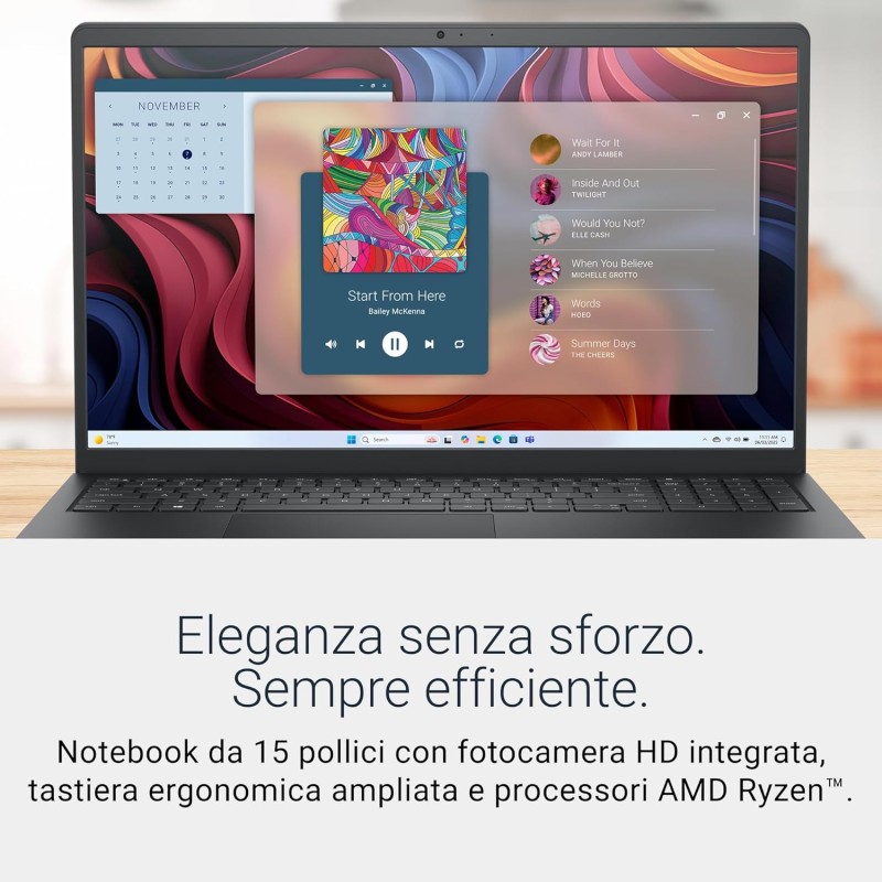 Dell 15 Laptop DC15255 15,6" FHD (1920 x 1080) 120Hz, AMD Ryzen 7 7730U, Grafica AMD Radeon, 16GB DDR4 RAM, 1TB SSD, Windows 11 Home, Tastiera Retroilluminata QWERTY – Nero Carbonio