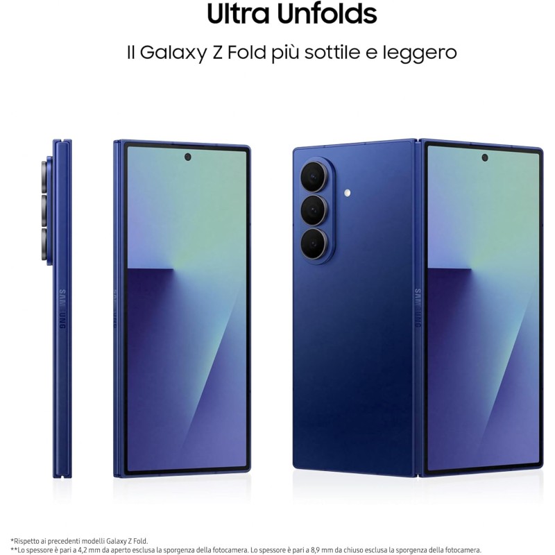 Samsung Galaxy Z Fold7 Smartphone AI pieghevole, 3 anni di Garanzia del produttore, RAM 12GB, 512GB, Display 6,5"/8", Camera 200MP, Batteria a lunga durata, Blue Shadow [Versione italiana] - 12GB + 512GB Blue Shadow