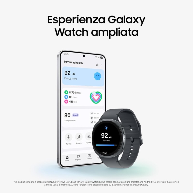 Samsung Galaxy Watch8 (Dark Gray, BT, 40mm) Smartwatch Galaxy AI, Allenatore Personale, Design Resistente agli Urti, Processore 3nm, Monitoraggio Attività Fisica e Sonno, One UI 8 [Versione Italiana] - 40mm Dark Gray