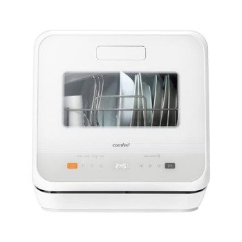 COMFEE' Mini Lavastoviglie CDWMTO201D(W) Piccola lavastoviglie da tavolo con serbatoio dell'acqua integrato da 5 l, lavaggio a vapore, stoccaggio ventilato, classe energetica D - Bianco