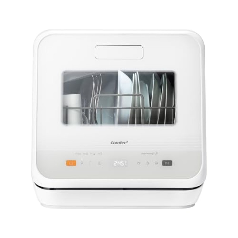 COMFEE' Mini Lavastoviglie CDWMTO201D(W) Piccola lavastoviglie da tavolo con serbatoio dell'acqua integrato da 5 l, lavaggio a vapore, stoccaggio ventilato, classe energetica D - Bianco