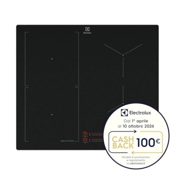 Electrolux Piano Cottura Induzione da Incasso, KIS62453I, 60 cm, Serie 700, 4 Fuochi, Zona Combinata Flessibile, Funzione Hob2Hood, SenseBoil, Comandi Slider Touch, Funzione Sicurezza Bambino - Nero - Kis62453i