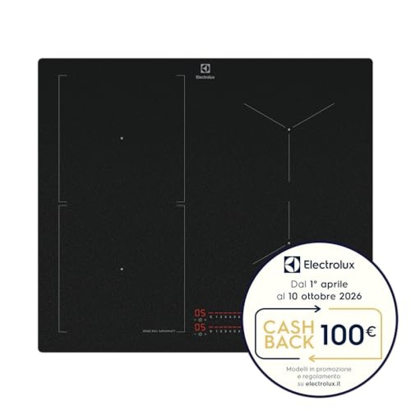 Electrolux Piano Cottura Induzione da Incasso, KIS62453I, 60 cm, Serie 700, 4 Fuochi, Zona Combinata Flessibile, Funzione Hob2Hood, SenseBoil, Comandi Slider Touch, Funzione Sicurezza Bambino - Nero - Kis62453i