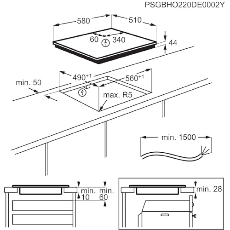 Electrolux Piano Cottura Induzione da Incasso, KIS62453I, 60 cm, Serie 700, 4 Fuochi, Zona Combinata Flessibile, Funzione Hob2Hood, SenseBoil, Comandi Slider Touch, Funzione Sicurezza Bambino - Nero - Kis62453i