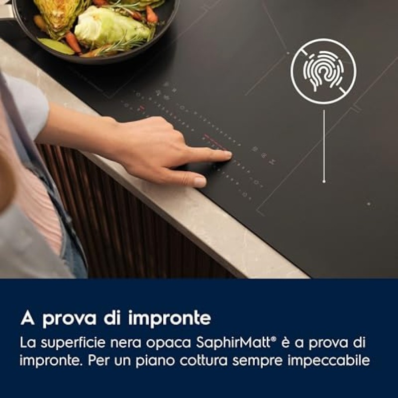 Electrolux Piano Cottura Induzione da Incasso, KIS62453I, 60 cm, Serie 700, 4 Fuochi, Zona Combinata Flessibile, Funzione Hob2Hood, SenseBoil, Comandi Slider Touch, Funzione Sicurezza Bambino - Nero - Kis62453i