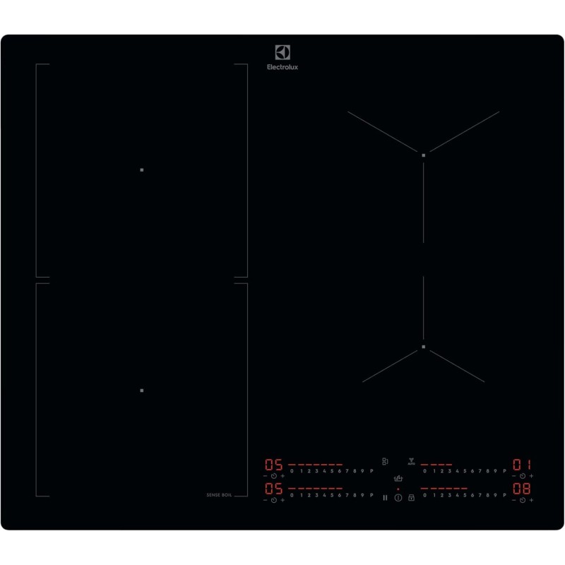 Electrolux Piano Cottura Induzione da Incasso, KIS62453I, 60 cm, Serie 700, 4 Fuochi, Zona Combinata Flessibile, Funzione Hob2Hood, SenseBoil, Comandi Slider Touch, Funzione Sicurezza Bambino - Nero - Kis62453i