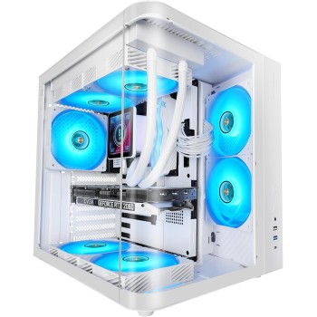 Mars Gaming MC-CURV, Case Gaming ATX, Triplo Vetro Temperato Curvo Continuo Frontale e Laterale, Struttura a Doppia Camera, Semitorre PC Compatta con Grande Capacità Interna, USB-C e USB 3.0, Bianco