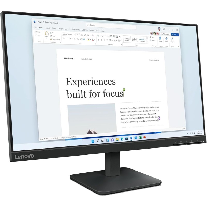 Lenovo L24-41 Monitor 24" FHD (1920x1080) Frameless, IPS, 100Hz, Regolabile, Porte HDMI e VGA, Cavo HDMI incluso - Raven Black