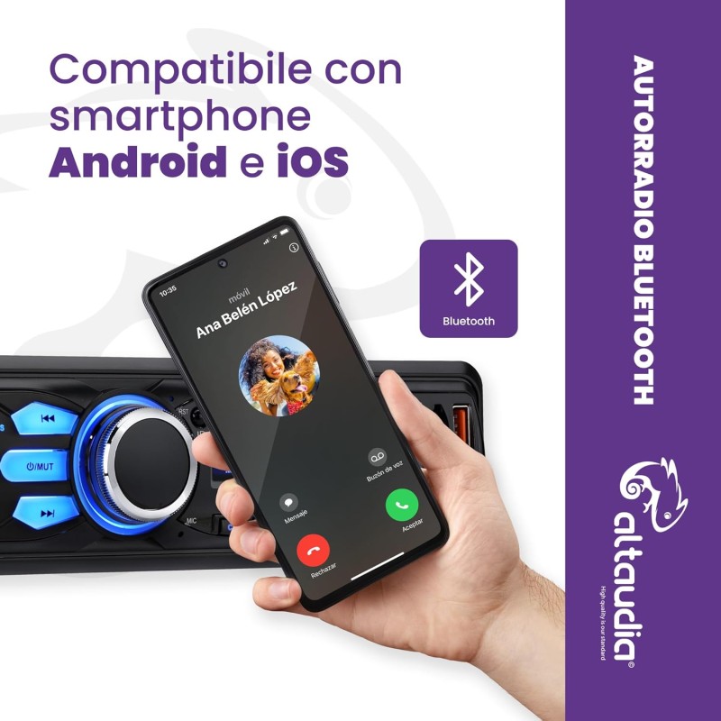 Altaudia Autoradio Auto - 1 DIN - 4x45W - Bluetooth 5.0, Funzione AUX, Lettore MP3 e x2 USB, FM, Vivavoce, 7 Colori, Telecomando, Funzione Memoria, Schermo LCD, iOS & Android