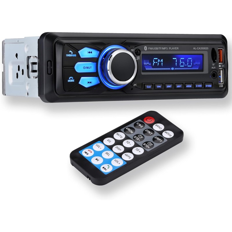Altaudia Autoradio Auto - 1 DIN - 4x45W - Bluetooth 5.0, Funzione AUX, Lettore MP3 e x2 USB, FM, Vivavoce, 7 Colori, Telecomando, Funzione Memoria, Schermo LCD, iOS & Android