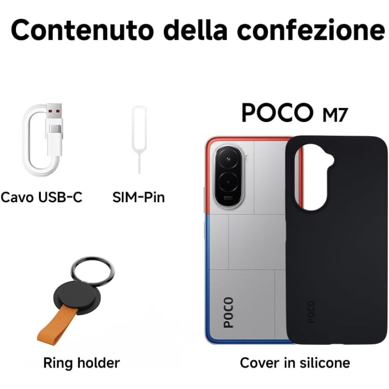 POCO M7, Smartphone 8+256GB, Display FHD+ da 6,9" 144Hz, Snapdragon 685, Doppia fotocamera AI da 50MP, Batteria da 7000mAh, Garanzia di 2 anni, Nero, Caricabatterie non incluso - 8+256GB Black POCO M7, Smartphone 8+256GB, Display FHD+ da 6,9" 144Hz, Snapdragon 685, Doppia fotocamera AI da 50MP, Batteria da 7000mAh, Garanzia di 2 anni, Nero, Caricabatterie non incluso - 8+256GB Black