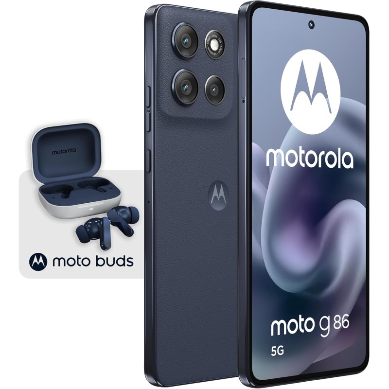 Motorola moto g86 + moto buds 8/256GB, Fotocamera 50MP + sensore antisfarfallio, Display 6.67" pOLED 120Hz, batteria 5200mAh, MediaTek Dimensity 7300, Android 15 Spellbound, With Buds Blu - 256GB PANTONE Spellbound Motorola moto g86 + moto buds 8/256GB, Fotocamera 50MP + sensore antisfarfallio, Display 6.67" pOLED 120Hz, batteria 5200mAh, MediaTek Dimensity 7300, Android 15 Spellbound, With Buds Blu - 256GB PANTONE Spellbound