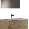 IRIS 100 - Mobile Bagno Sospeso IN KIT DA MONTARE 100 CM QUERCIA NATURALE con Lavabo, Specchio e Lampada LED, L.101 X P.47 X H.53 cm - L. 101 X P. 47 X H. 53 CM Quercia Naturale