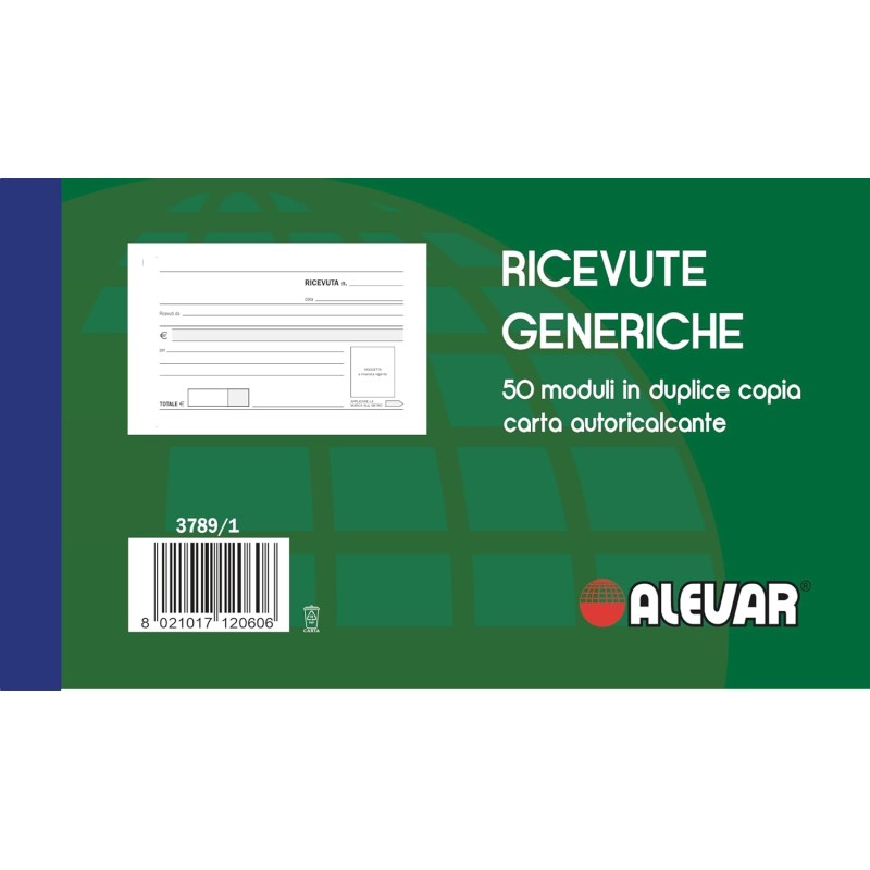 Blocchi Ricevute Generiche 2 Copie 50 Moduli Formato cm 17x10 Conf. da 1 Blocco