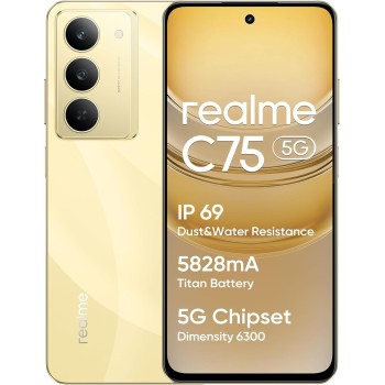 realme C75 5G Smartphone, 8+256GB, Batteria Titan da 5828 mAh, Chipset Dimensity 6300 5G, Display con Modalità comfort visivo da 120 Hz, Fotocamera AI da 50 MP, Oro - 8+256GB Oro realme C75 5G Smartphone, 8+256GB, Batteria Titan da 5828 mAh, Chipset Dimensity 6300 5G, Display con Modalità comfort visivo da 120 Hz, Fotocamera AI da 50 MP, Oro - 8+256GB Oro
