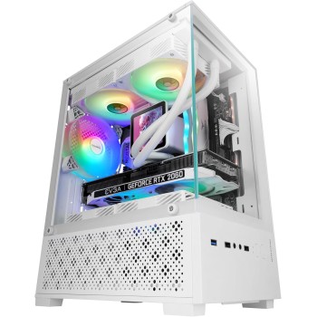 Mars Gaming MC-SE2, Case Gaming MicroATX, Vetro Temperato Frontale e Laterale Senza Cornice, Ventola FRGB 120mm, Struttura a Doppia Camera, Case PC Compatto con Grande Capacità Interna, Bianco