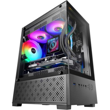 Mars Gaming MC-SE2, Case Gaming MicroATX, Vetro Temperato Frontale e Laterale Senza Cornice, Ventola FRGB 120mm, Struttura a Doppia Camera, Case PC Compatto con Grande Capacità Interna, Nero