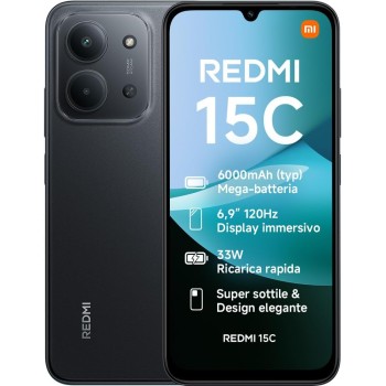 Xiaomi Redmi 15C, Smartphone 4+128GB, Display 6,9" 120Hz, 7,99mm, MediaTek Helio G81-Ultra, Dual camera da 50MP, Mega batteria da 6000mAh, Garanzia 2 anni, Nero, Caricabatterie non incluso - 4+128GB Nero