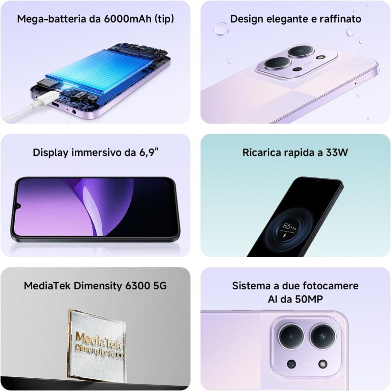 Xiaomi Redmi 15C 5G, Smartphone 4+128GB, Display 6,9" 120Hz, MediaTek Dimensity 6300, processore 5G, Dual camera AI 50MP, Mega batteria da 6000mAh, Garanzia 2 anni, Nero, Caricabatterie non incluso - 4+128GB Nero Xiaomi Redmi 15C 5G, Smartphone 4+128GB, Display 6,9" 120Hz, MediaTek Dimensity 6300, processore 5G, Dual camera AI 50MP, Mega batteria da 6000mAh, Garanzia 2 anni, Nero, Caricabatterie non incluso - 4+128GB Nero