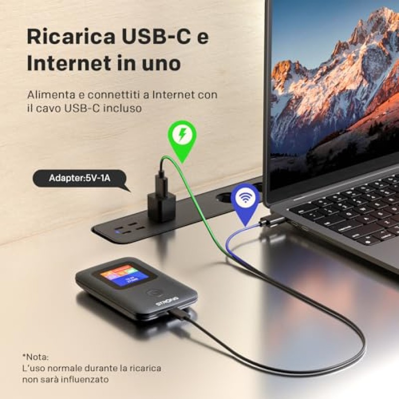 STRONG Saponetta WiFi Portatile con SIM, 4G LTE CAT4 150 Mbps in Download, Hotspot WiFi Tascabile da Viaggio, Display a Colori, Batteria Ricaricabile, Porta USB-C, Funzione Power Bank (150CD)