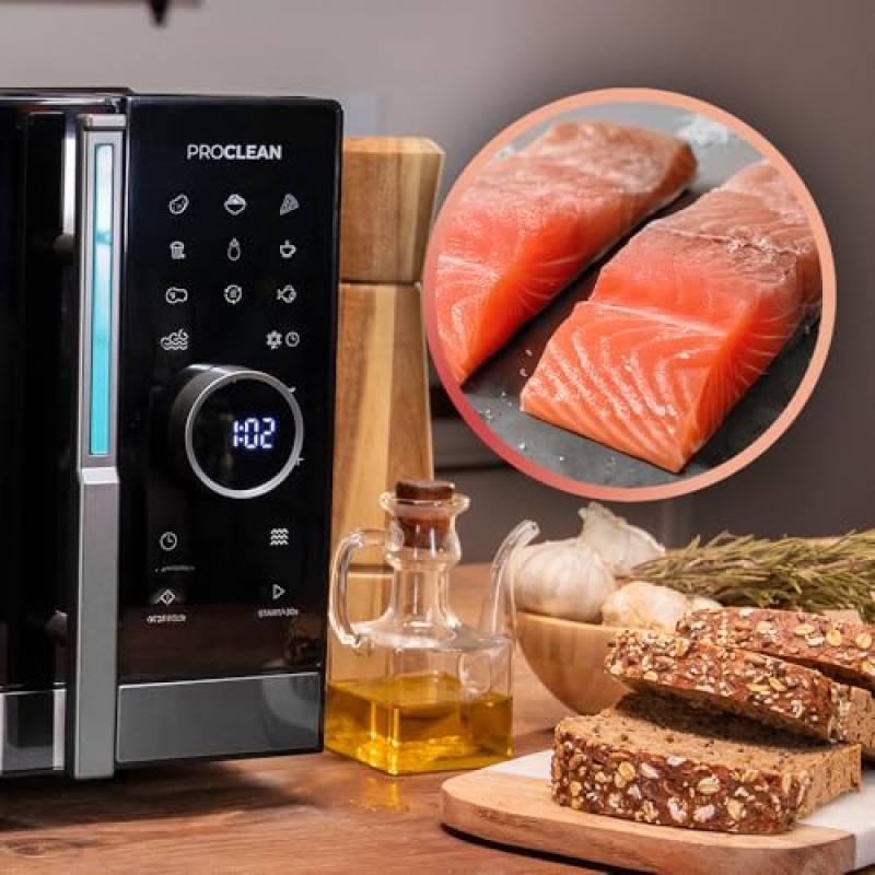 Cecotec Microonde touch con griglia da 23 l Proclean 6120. Grill, 800 W e 1000 W, digitale, cottura uniforme, 5 livelli di potenza, funzione scongelamento, timer 60 min, piatto girevole 285 mm