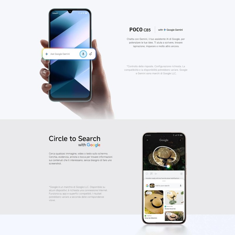Xiaomi POCO C85, Smartphone 8+256GB, Display 6,9" 120Hz 7,99mm Design, MediaTek Helio G81-Ultra Octa-core, Doppia fotocamera AI da 50MP, 6000mAh, garanzia di 2 anni, Nero, Caricabatteria non incluso - 8+256GB Black Xiaomi POCO C85, Smartphone 8+256GB, Display 6,9" 120Hz 7,99mm Design, MediaTek Helio G81-Ultra Octa-core, Doppia fotocamera AI da 50MP, 6000mAh, garanzia di 2 anni, Nero, Caricabatteria non incluso - 8+256GB Black