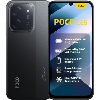 Xiaomi POCO C85, Smartphone 8+256GB, Display 6,9" 120Hz 7,99mm Design, MediaTek Helio G81-Ultra Octa-core, Doppia fotocamera AI da 50MP, 6000mAh, garanzia di 2 anni, Nero, Caricabatteria non incluso - 8+256GB Black