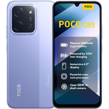 Xiaomi POCO C85, Smartphone 8+256GB, Display 6,9" 120Hz 7,99mm Design, MediaTek Helio G81-Ultra Octa-core, Doppia fotocamera AI da 50MP, 6000mAh, garanzia di 2 anni, Viola, Caricabatteria non incluso - 8+256GB Purple Xiaomi POCO C85, Smartphone 8+256GB, Display 6,9" 120Hz 7,99mm Design, MediaTek Helio G81-Ultra Octa-core, Doppia fotocamera AI da 50MP, 6000mAh, garanzia di 2 anni, Viola, Caricabatteria non incluso - 8+256GB Purple
