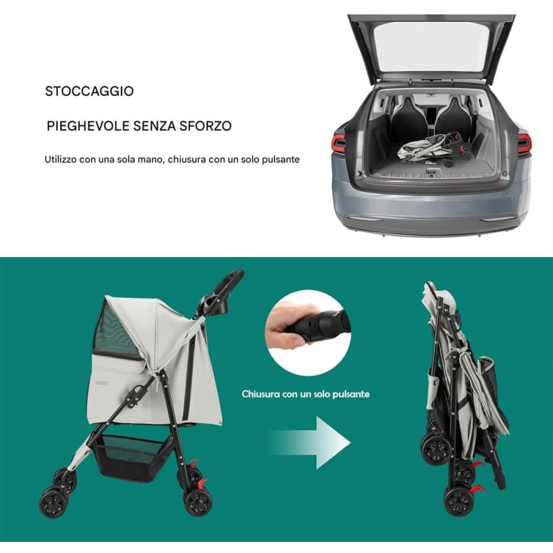 BAKAJI Passeggino per Animali Domestici Carico Massimo 30kg, Carrozzina per Cani e Gatti Pieghevole e Salvaspazio con Cestello Portaoggetti e Ruote Bloccabili, Cappottina Protettiva Anti UV (Grigio) - Grigio BAKAJI Passeggino per Animali Domestici Carico Massimo 30kg, Carrozzina per Cani e Gatti Pieghevole e Salvaspazio con Cestello Portaoggetti e Ruote Bloccabili, Cappottina Protettiva Anti UV (Grigio) - Grigio