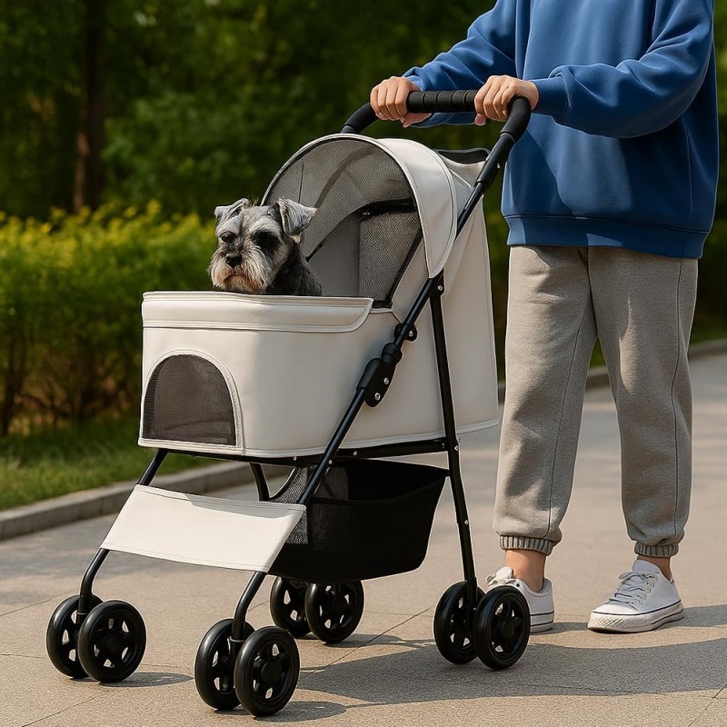 BAKAJI Passeggino per Animali Domestici Carico Massimo 30kg, Carrozzina per Cani e Gatti Pieghevole e Salvaspazio con Cestello Portaoggetti e Ruote Bloccabili, Cappottina Protettiva Anti UV (Grigio) - Grigio BAKAJI Passeggino per Animali Domestici Carico Massimo 30kg, Carrozzina per Cani e Gatti Pieghevole e Salvaspazio con Cestello Portaoggetti e Ruote Bloccabili, Cappottina Protettiva Anti UV (Grigio) - Grigio