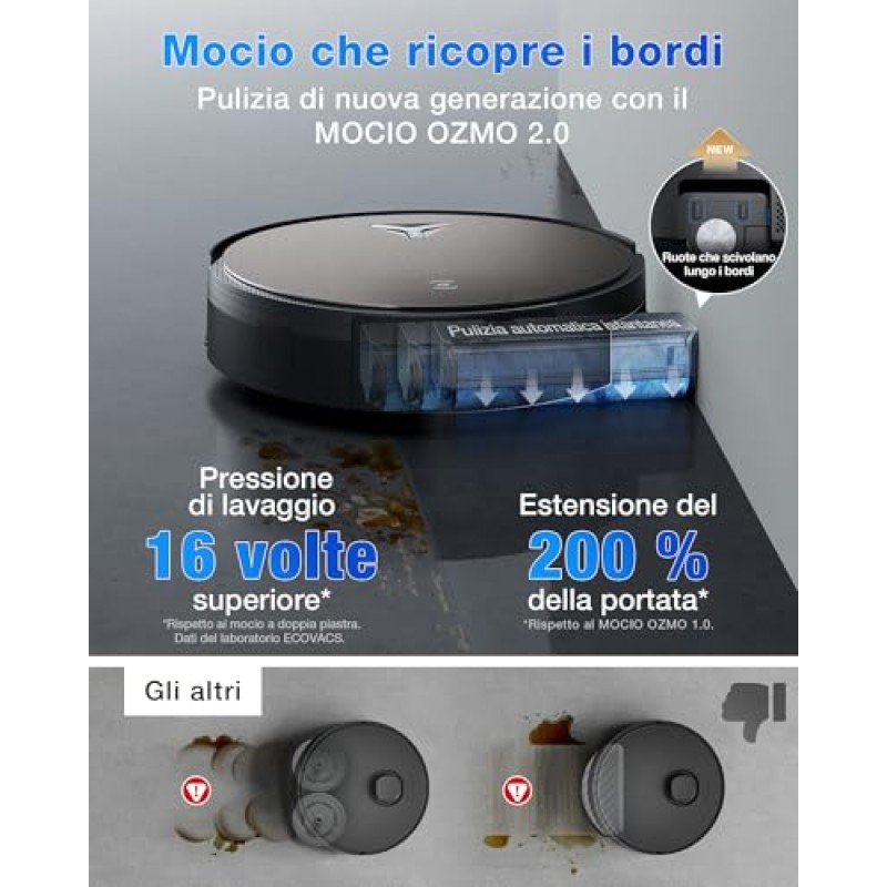ECOVACS X11 OMNICYCLONE Robot Aspirapolvere Lavapavimenti, BLAST e 19.500 Pa, Boost di Potenza Ultrarapido, OZMO ROLLER 2.0, Altezza Massima di Salita di 4 cm, Rullo Esteso, Svuotamento Automatico