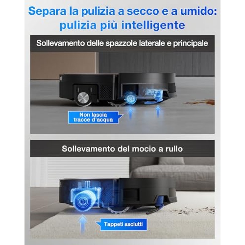 ECOVACS X11 OMNICYCLONE Robot Aspirapolvere Lavapavimenti, BLAST e 19.500 Pa, Boost di Potenza Ultrarapido, OZMO ROLLER 2.0, Altezza Massima di Salita di 4 cm, Rullo Esteso, Svuotamento Automatico