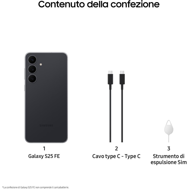 Samsung Galaxy S25 FE Smartphone AI, 3 anni di Garanzia del produttore, Display Dynamic AMOLED 2X 6.7'', Fotocamera 50MP, IP68, 8GB RAM, 256GB, Batteria a lunga durata, Jetblack [Versione Italiana] - 256GB Jetblack