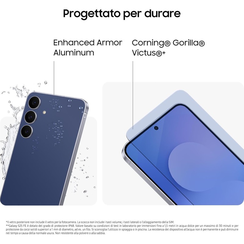 Samsung Galaxy S25 FE Smartphone AI, 3 anni di Garanzia del produttore, Display Dynamic AMOLED 2X 6.7'', Fotocamera 50MP, IP68, 8GB RAM, 256GB, Batteria a lunga durata, Jetblack [Versione Italiana] - 256GB Jetblack