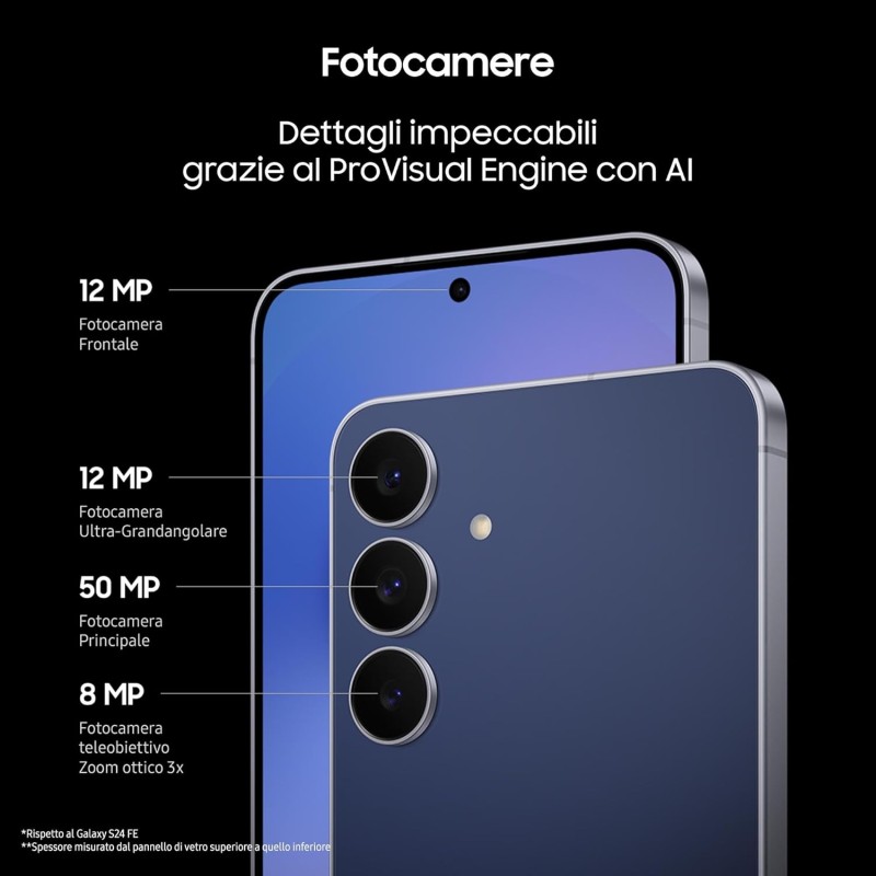 Samsung Galaxy S25 FE Smartphone AI, 3 anni di Garanzia del produttore, Display Dynamic AMOLED 2X 6.7'', Fotocamera 50MP, IP68, 8GB RAM, 256GB, Batteria a lunga durata, Navy [Versione Italiana] - 256GB Navy