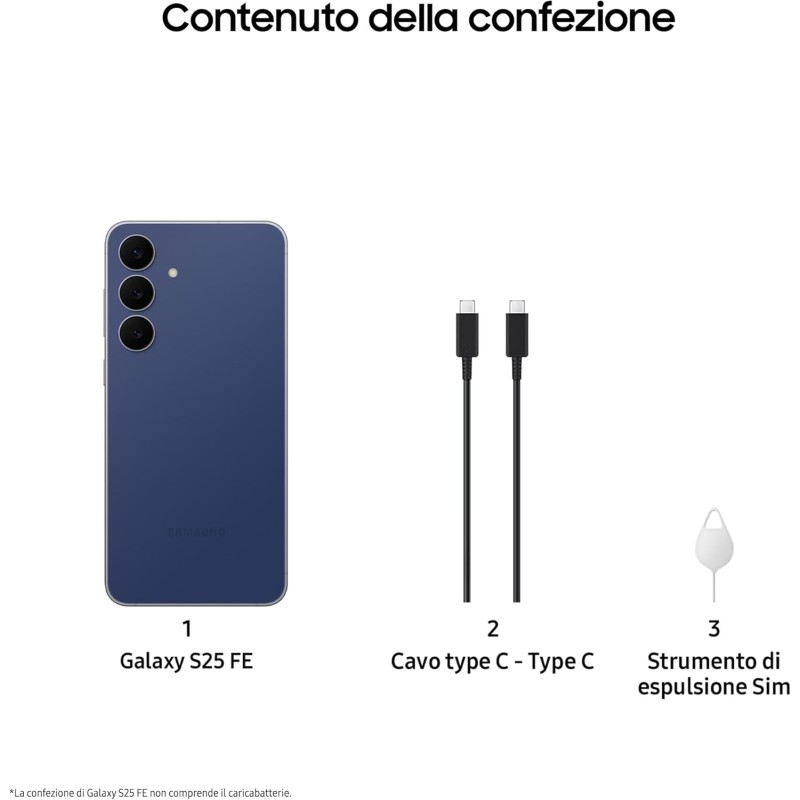 Samsung Galaxy S25 FE Smartphone AI, 3 anni di Garanzia del produttore, Display Dynamic AMOLED 2X 6.7'', Fotocamera 50MP, IP68, 8GB RAM, 256GB, Batteria a lunga durata, Navy [Versione Italiana] - 256GB Navy