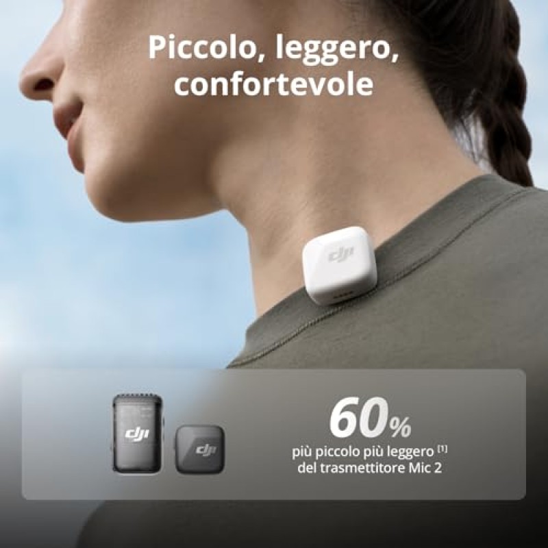 DJI Mic Mini (2 TX + 1 RX), audio ricco di dettagli, microfono wireless per fotocamera/Android, vlog per 2 persone, produzione di squadra