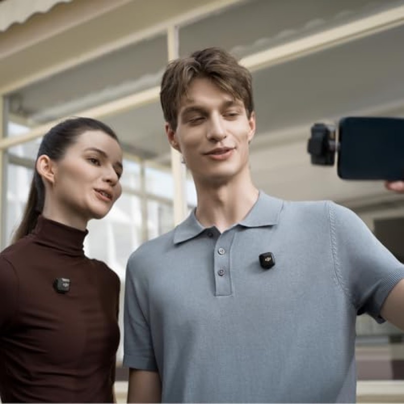 DJI Mic Mini (2 TX + 1 RX), audio ricco di dettagli, microfono wireless per fotocamera/Android, vlog per 2 persone, produzione di squadra