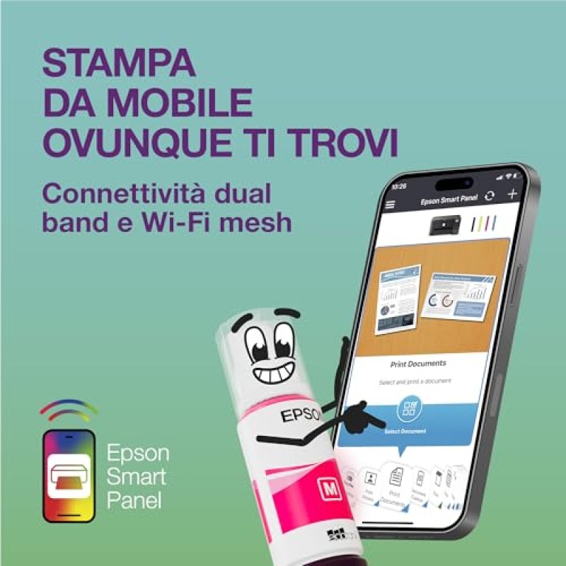 Epson EcoTank ET-3950 Stampante con Serbatoi D’inchiostro | Home Office | Wi-Fi | A4 | Fronte/Retro Stampa, Copia, Scansione | Display LCD 6.1 cm | ADF Da 30 Fogli | 3 Anni D'Inchiostro Inclusi - Nero