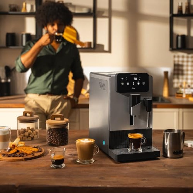 Cecotec Macchina Caffè Superautomatica Compatta Cremmaet Steam Latte Art. 19Bar, Vaporizzatore, Thermoblock, Plug&Play, Macinino Conico, 5 Livelli, Serbatoio Acqua 1.1L, Caffè 150g, Pulizia Automatica