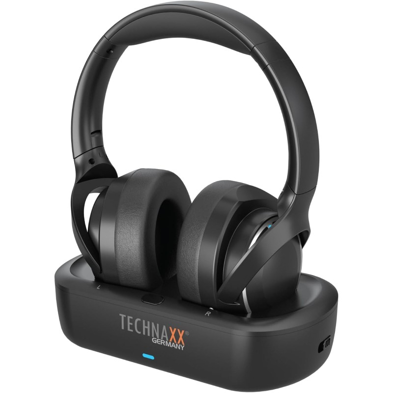 Technaxx Cuffie TV wireless con base di ricarica – Cuffie Bluetooth 5.4 Over-Ear con microfono, 30h autonomia, USB-C, ingresso ottico e AUX – Ideali per TV, anziani e musica - TX-350 Technaxx Cuffie TV wireless con base di ricarica – Cuffie Bluetooth 5.4 Over-Ear con microfono, 30h autonomia, USB-C, ingresso ottico e AUX – Ideali per TV, anziani e musica - TX-350
