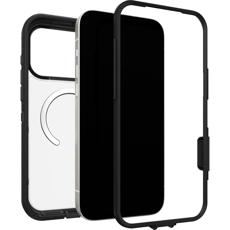 OtterBox Defender Series Pro XT Clear MagSafe cover per iPhone 17 Pro Max, resistente a shock e cadute, cover ultra robusta, testata 7x vs le norme anti caduta MIL-STD 810G, Trasparente/Nero - iPhone 17 Pro Max Trasparente/Nero