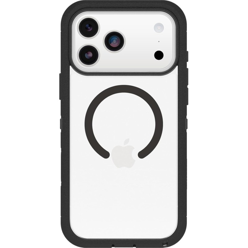 OtterBox Defender Series Pro XT Clear MagSafe cover per iPhone 17 Pro Max, resistente a shock e cadute, cover ultra robusta, testata 7x vs le norme anti caduta MIL-STD 810G, Trasparente/Nero - iPhone 17 Pro Max Trasparente/Nero