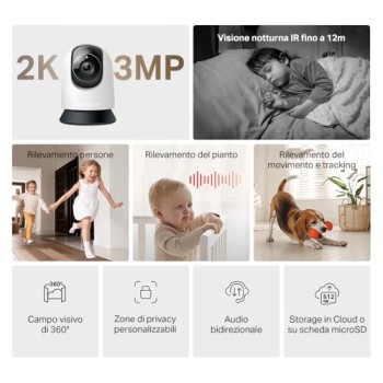 MERCUSYS MC210 Telecamera Wi-Fi Interno 2K 3MP, Videocamera Sorveglianza 360°, Visione Notturna, Audio a 2 Vie, Rilevamento di Movimento/Notifiche/Allarme, ZonaPrivacy, Supporta microSD fino a 512 GB MERCUSYS MC210 Telecamera Wi-Fi Interno 2K 3MP, Videocamera Sorveglianza 360°, Visione Notturna, Audio a 2 Vie, Rilevamento di Movimento/Notifiche/Allarme, ZonaPrivacy, Supporta microSD fino a 512 GB